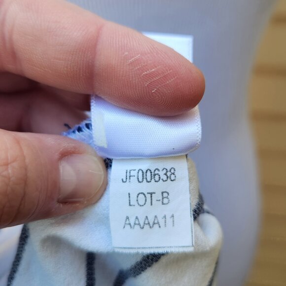 Liz Claiborne Striped Button-Up Blouse White Blue Pocket Square Cotton Blend - Picture 16 of 16